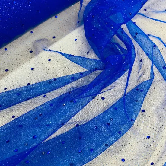 1 Yard Glitter Mesh Fabric with Scattered Rhinestones 60" Wide, 2-Way Stretch Sparkle Mesh for Gowns, Bridal Wear & Costumes Champagne {7}