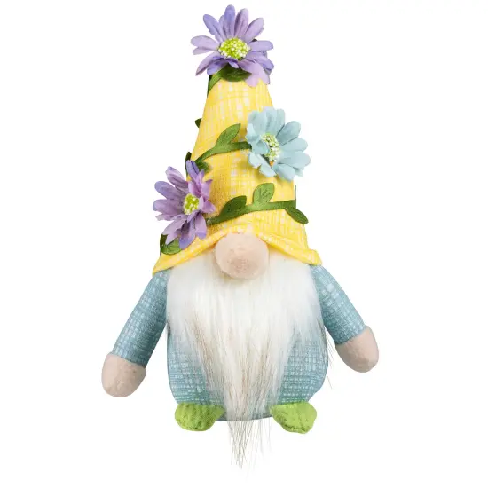 Northlight Mini Plush Gnomes with Floral Hat Spring Decorations - 7" - Set of 3 Blue {7}