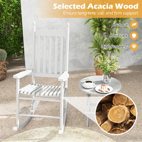 Acacia Wood Rocking Chair with Ergonomic Seat & Gentle Rocking Motion White {6}