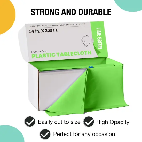  Party Solids 54" x 300' Plastic Table Cover Roll with Slide Cutter &ndash; Cut-to-Size Dispenser Box &ndash; Makes Up to 36 Disposable 8' Rectangle Tablecloths by Exquisite Lime Green {3}