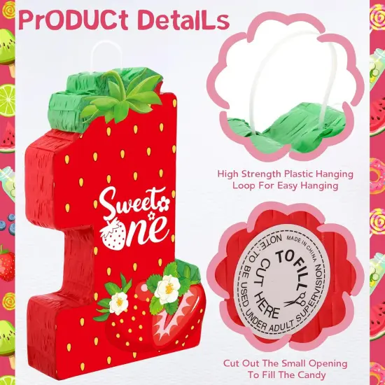Strawberry 1st Birthday pi&ntilde;ata Strawberry pi&ntilde;ata Summer Berry Strawberry pi&ntilde;ata with stick Blindfold Mask Confetti {3}