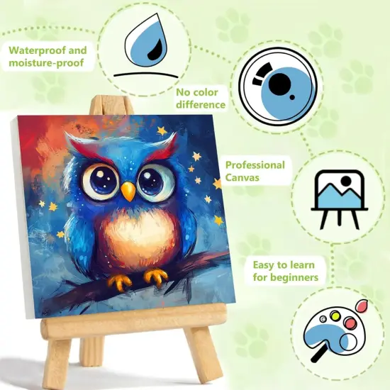 8X8Inch - Owl Paint by Numbers Kit for Kids with Frame {3}