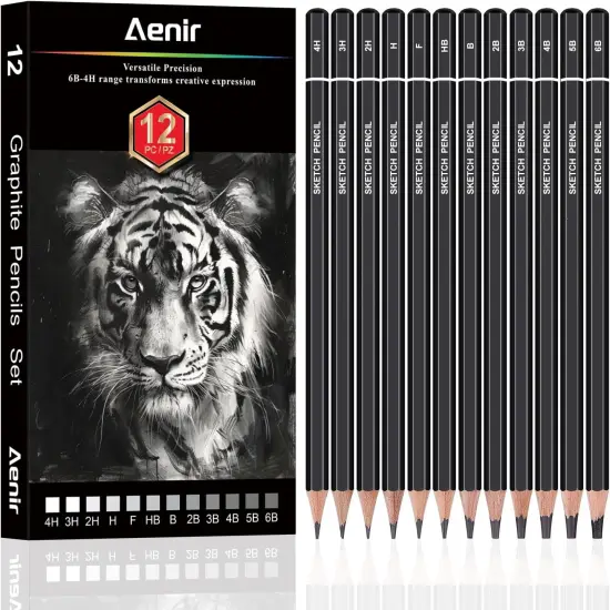 Sketching Pencils for Drawing, Set of 12 Drawing Pencils for Sketching Medium (6B - 4H), Artist Graphite Pencils for Drawing, Sketch Pencils for Artists for Sketching Supplies, Drawing Art Supplies. {1}
