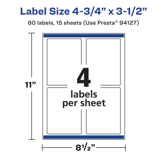 Avery Matte White Removable Rectangle Labels with Sure Feed Technology, Print-to-the-Edge, 4.75" x 3.5" {5}