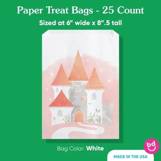 Big Dot of Happiness Princess Paper Treat Bags, Girls Birthday Party Candy Bags, Individual Greaseproof White Paper Sandwich Cookie Bags - 25 Count {5}