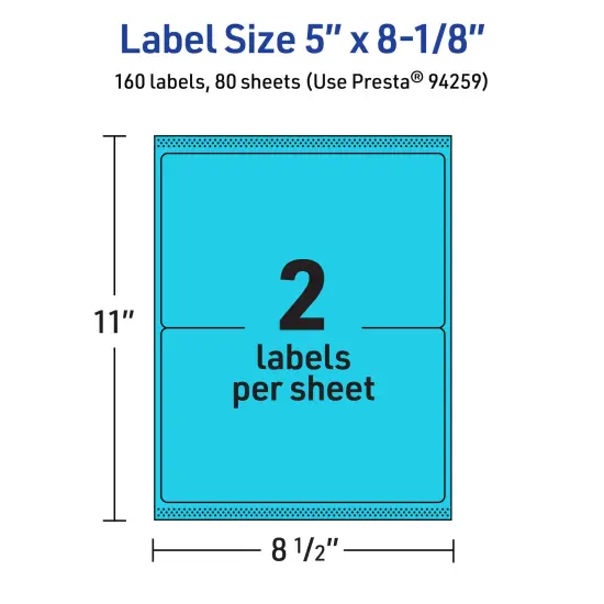 Avery Bright Blue Paper Labels, 5" x 8-1/8" Rectangle {5}