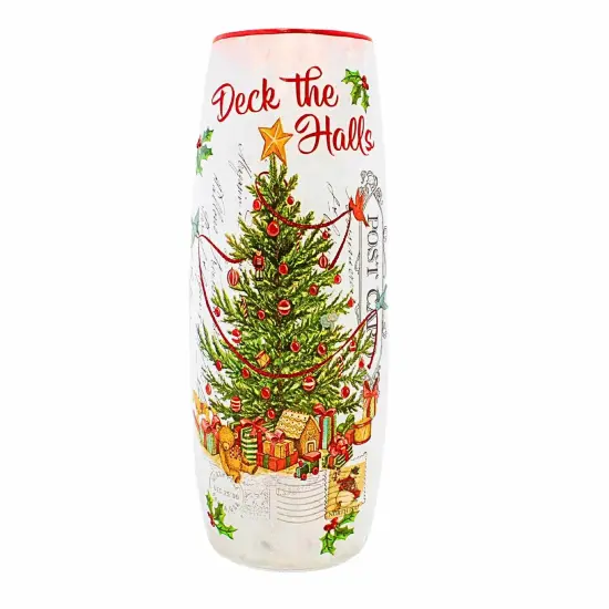 Stony Creek 11.75 In Vintage Postcard Large Vase Christmas Lighted Glass Accent , Christmas Decor Electric Pre-Lit Christmas TREE {3}