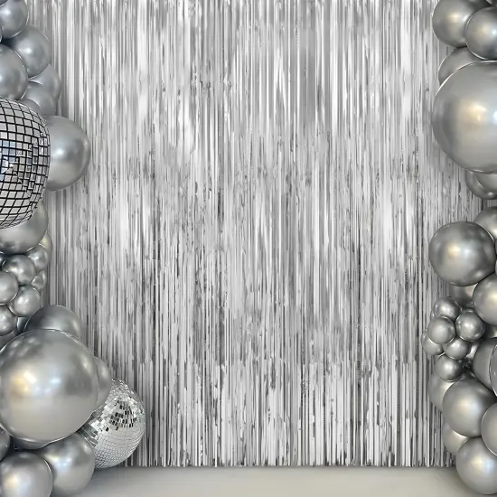 10 Pack Silver Themed Party Decorations, 3.3x6.6 ft DiscoFoil Fringe Curtains, Tinsel Backdrop, Wedding or Engagement Photo Booth Prop Streamer Backdrop for Birthday, New Year's Eve Countdown {3}