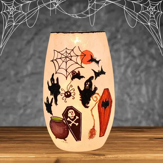 Stony Creek 5.0 Inch Spooky Season Pre-Lit Small Vase Halloween Lighted Glass Accent , Halloween Decor Spooky Season Lighted Halloween Cauldron {4}