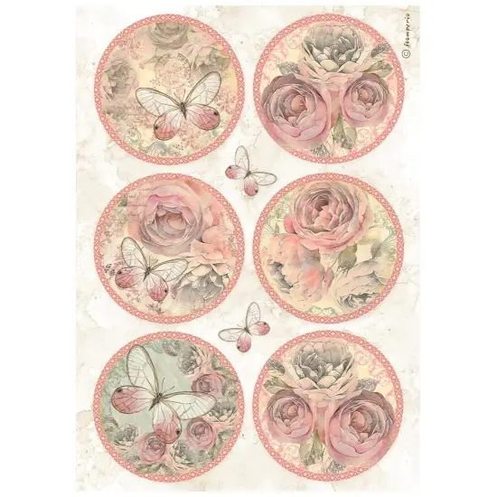 Stamperia Rice Paper Sheet A4-Shabby Rose 6 Rounds {1}