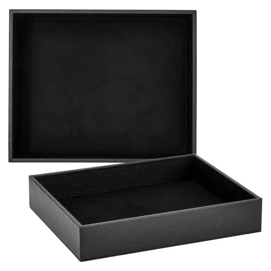 2 Pack Faux Leather Valet Tray for Men, Velvet Catchall Organizer for Entryway, Nightstand, Keys, Wallet (Black, 10.2"L x 8.3"W x 1.8"H) {3}