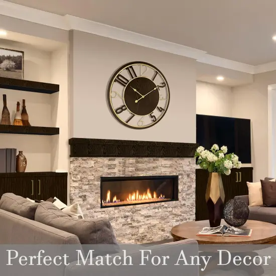 Sorbus Wooden Modern Wall Clock - Large 24-Inch Wall Clock - Battery Operated Analogfor Living Room and Kitchen D&eacute;cor Brown {3}