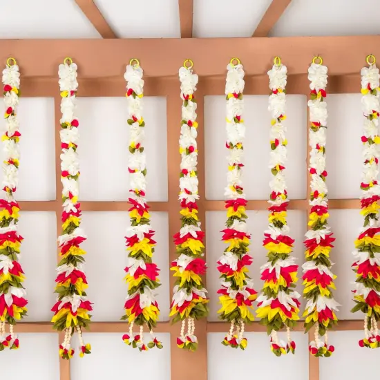 2 Strings Artificial Fabric Jasmine Garland for Festivals Pooja Indian Muslim Wedding Home Decor - Housewarming Diwali Eid Decorations - Mehndi Haldi Party Day of the Dead Door Hanging {2}
