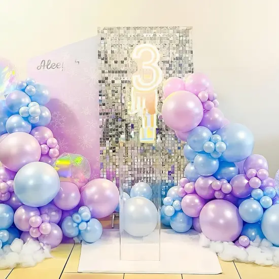 Blue Purple Silver Balloon Arch Kit Metallic Pearl Purple Blue Silver Latex Balloons Garland with Snowflake Balloon for Princess Girl Winter Frozen Wonderland Birthday Baby Shower Party Decor {5}
