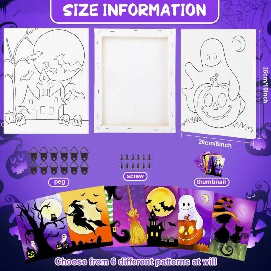 6 Pack Halloween Pre Drawn Canvas - 8x10 Inches {2}