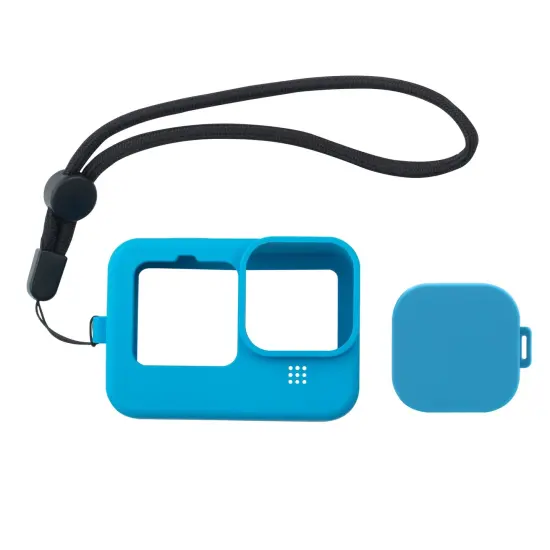 Insten 2 Pack of Silicone Protective Case Compatible with GoPro Hero 9 10 with Lanyard and Lens Cap, Soft Rubber Case, Black & Blue Multicolor {3}