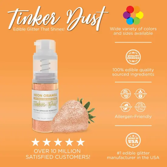 Bakell - Neon Orange Tinker Dust Edible Glitter (25g, 1x Spray Pump) for Food, Desserts, and Beverages! {3}