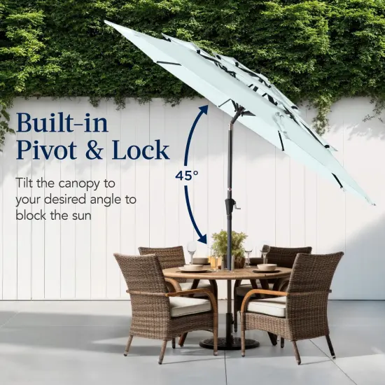 Best Choice Products 10ft 3-Tier Patio Umbrella, Market Sun Shade w/ Tilt Adjustment, Easy Crank Baby Blue {5}