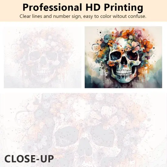Skull with Floral Paint by Number Kits - 16 x20 Inch {4}