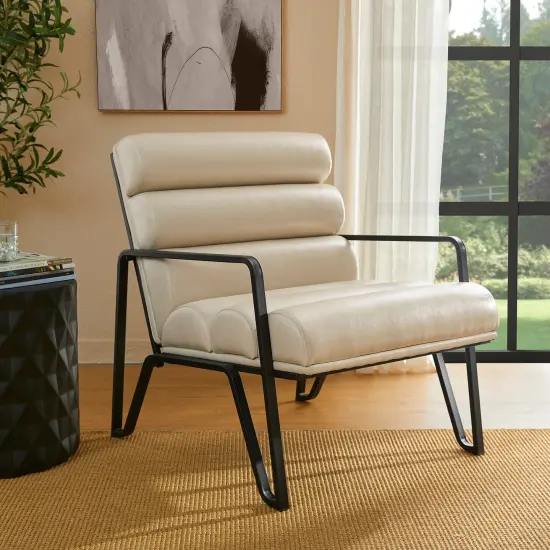 26.75"W Modern Comfy PU Leather Accent Chair with Metal Frame Beige {1}