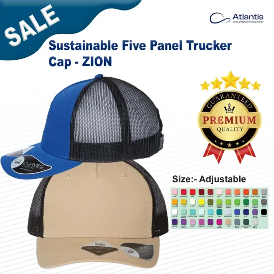 Atlantis Headwear&reg; Sustainable Five-Panel Trucker Cap Navy/ White {3}