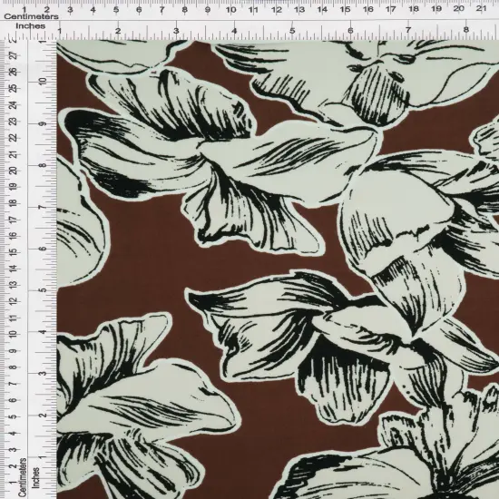 Big Floral Korean ITY Knit Fabric Soft Stretch Polyester Spandex 58/60&rdquo; Wide BROWN {5}