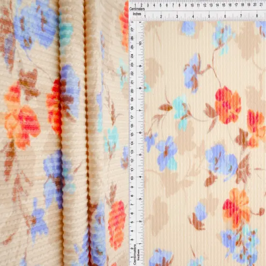 1 Yard Double Knit Cozy Floral Print Fabric 77% Polyester Rayon Blend 56/57 Inch Wide OATMEAL {1}