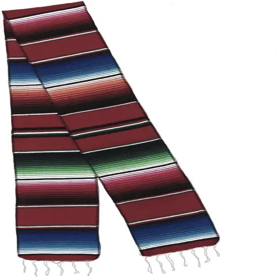1 Yard Multicolor Mexican Serape Graduation Stole Sash Woven Handmade Fabric with Fringe 5 Inch Width Burgundy {1}