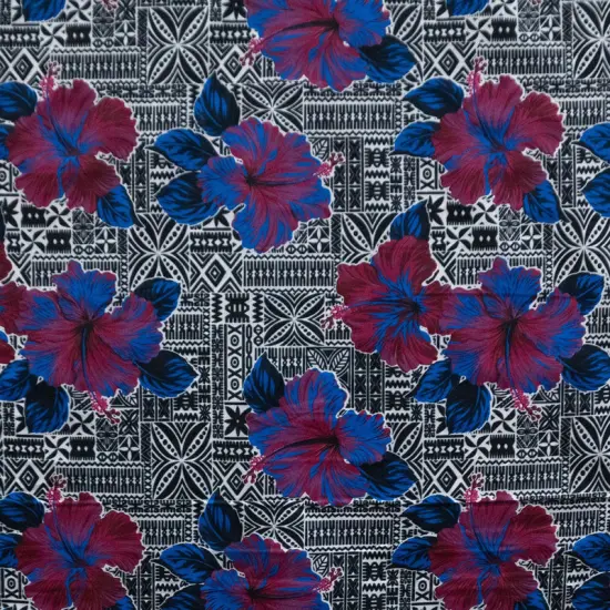1 Yard Hibiscus On Traditional Tapa Polyester Fabric For Island-Inspired Apparel And Crafts 60 Inch Width Pink {5}