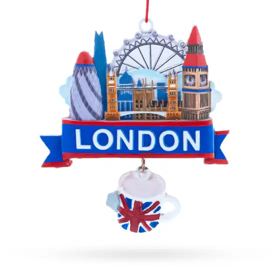 London City Skyline with Tea Cup Resin Christmas Ornament {1}