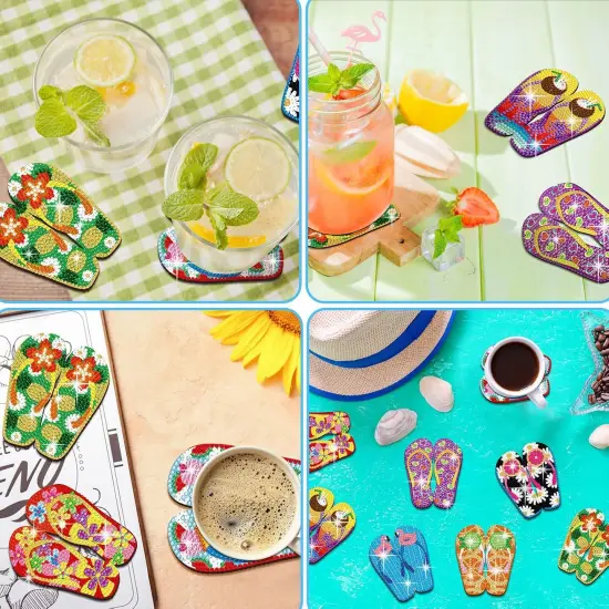 8 Pcs Flip Flop Diamond Art Coasters Summer Hawaii Tropical Beach Diamond Painting Coasters with Holder for Crafts Gift Beginner Adults Party {5}