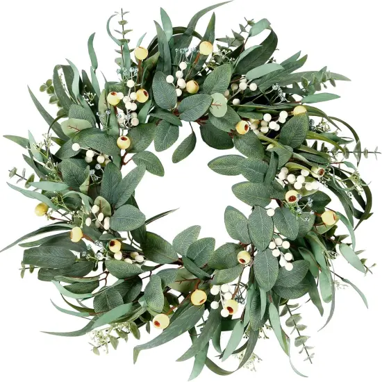 Artificial Eucalyptus Wreath for Front Door 21 Inch Greenery Wreath Green Leaves {1}