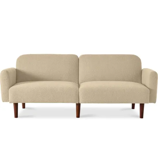 Best Choice Products Curved Convertible Futon, Boucle Fabric Split-Back Sleeper Bed Oatmeal {1}