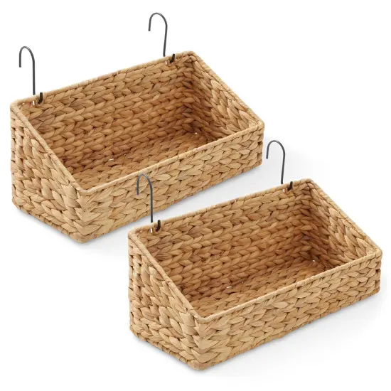 2pk Hanging Baskets with Hooks, Woven Wicker Hyacinth Wall Mount Storage Bins Natural {4}
