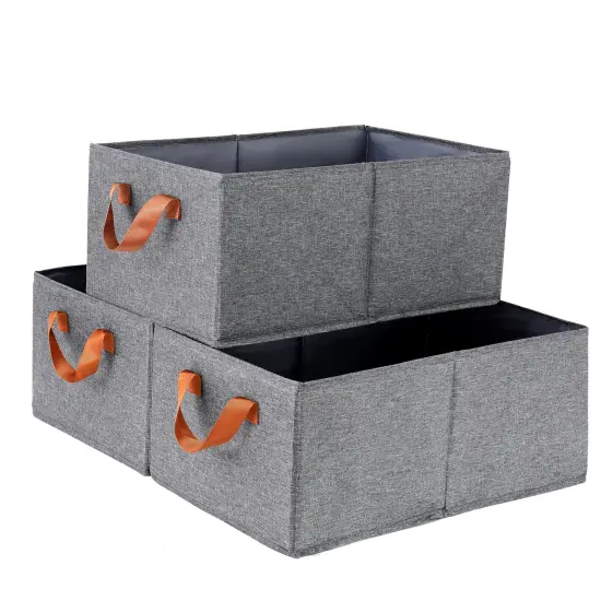 Pack of 3 Clothing Storage Bins for Closet with Handles, Foldabl Fabric Foldable Storage Baskets Cloth Box, Fabric Containers Boxes for Organizing Shelves Bedroom, Gray, Large (gray) {2}