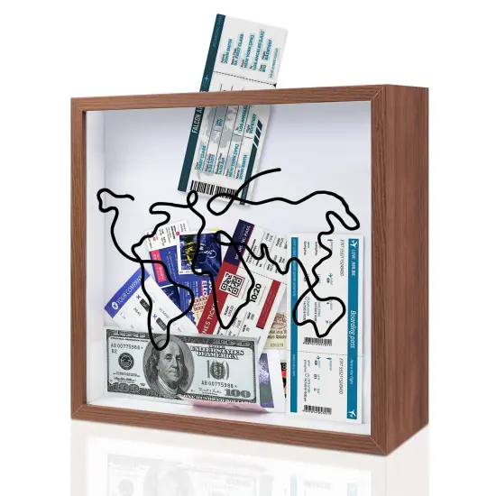 Adventure Archive Box 12x12inch Gifts for Dad Father From Wife/Daughter/Son, Wooden Travel Shadow Box with Slot, Loading Tickets Display Case Memories Travel Box Frame for Keepsake, Dark Brown {1}