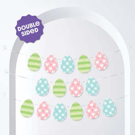 Big Dot of Happiness Easter Egg Garland Banner, Colorful Spring Hanging Decorations, Happy Easter Party Banner, 30 Feet of Cord, 15 Double-Sided Pastel Eggs {3}