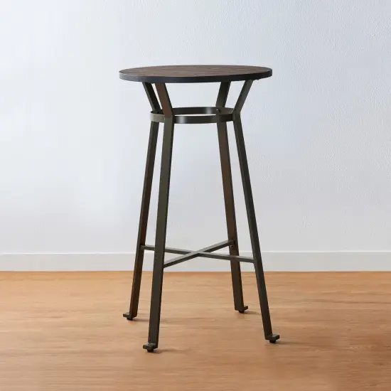 42.50"H Steel Bar Table With Elm Wood Top Brown {6}