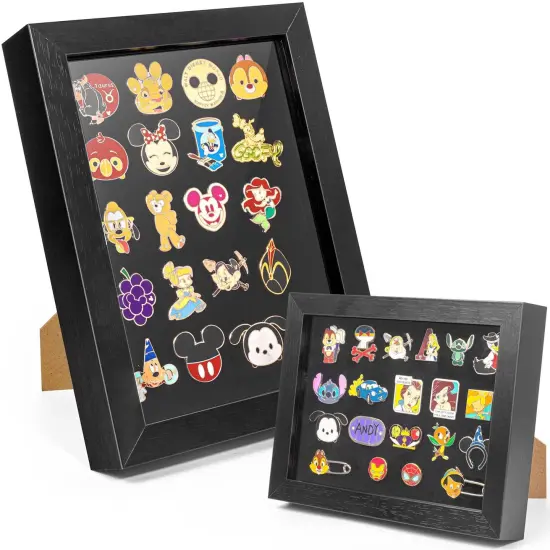 Pin Display Frame, 7x9 Shadow Box for Wall and Tabletop Mount, Pin Collection Display, Brooch Holder for Enthusiast, Black {1}