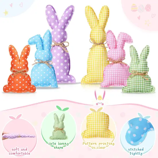 Easter Bunny Decorations for The Home 6 Pcs Hanging Ornaments Cotton Bunny Rustic Freestanding Tabletop for Home Tiered Tray Ornaments Farmhouse Decor for Easter Gifts(Pastel) {2}
