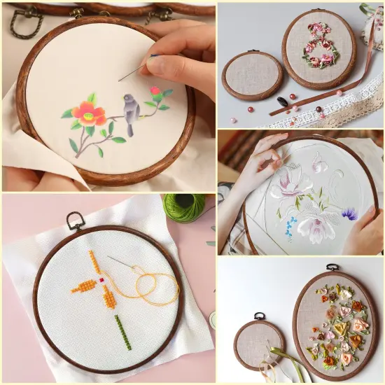 4 Pack Embroidery Hoop Ring, Imitated Wood Display Frame Circle and Oval Embroidery Kits with 30 Pieces Large Eye Embroidery Needles, Quilting Hoop and Cross Stitch Supplies for Sewing and Wall Hang {3}