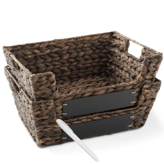 2pk Wide Pantry Baskets, Hyacinth Wicker Kitchen Storage Bins for Shelves Espresso {7}