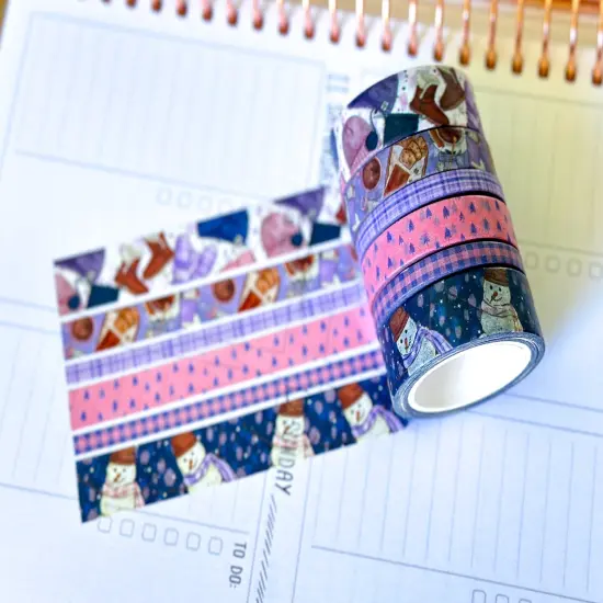Winter Snowmen Snowman Snow Plaid Pink Blue Washi Tape Set January 2025 - W123 {5}
