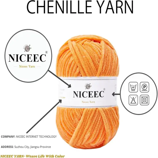 Chenille Yarn Blanket Yarn Light Worsted Weight Yarn for Knitting Fancy Yarn for Crochet Weaving DIY Craft Total Length 200m (218yds, 100g)_Orange {5}