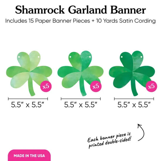 Big Dot of Happiness Shamrock Garland Banner, St. Patrick's Day Decorations, Green Clover Paddy's Day Party Banner, 30 Feet of Cord, 15 Double-Sided Shamrocks {5}