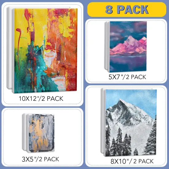 Stretched Canvases for Painting, 8PCS Multi Pack Canvas 3x5&rdquo;, 5x7&rdquo;, 8x10&rdquo;, 10x12&rdquo;(2 of Each), Acid-Free Wood Frame Blank Canvas, Art Canvas Pre Primed for Acrylic, Oil Painting, Tempera Paintings. {3}
