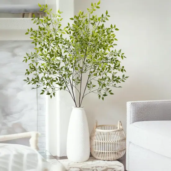 4Pcs Artificial Greenery Stems, 43.3" Fake Nandina Stems Plants Faux Leaf Twig Branches for Indoor Desk Office Shop Home Table Vase Spring Decor {4}