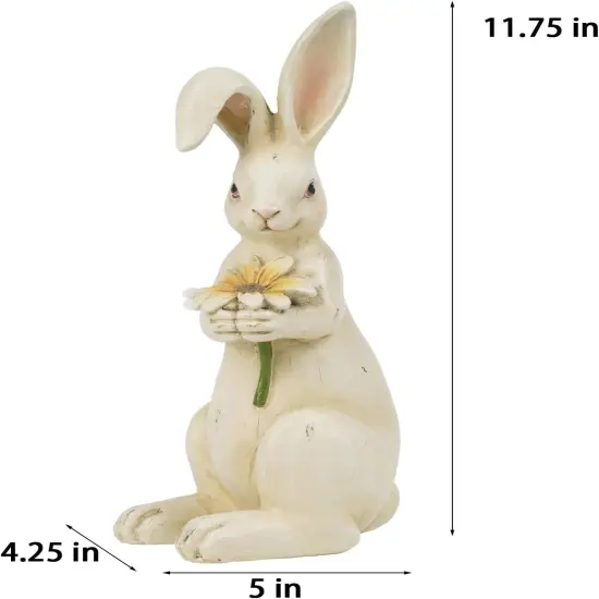 Easter-Decorations - Spring Bunny Decor - Table Centerpiece - Spring Figurines - Indoor Bunny Statues with Flower Farmhouse Office Room Decor for Table Decor 5 * 4.25 * 11.75 inch {3}