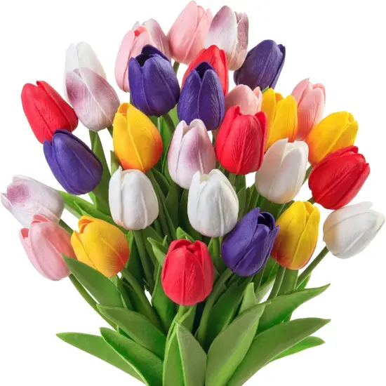 30 Pcs Multicolor Artificial Tulip Flowers PU Real Touch Fake Plants Faux Bouquet for Room Office Table Party Spring Wedding Home Spring Mother's Day Easter Decorations {1}