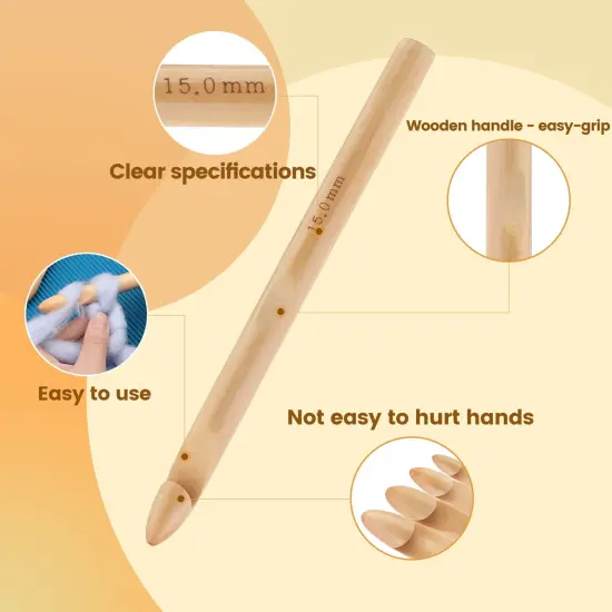 16 Pieces Wooden Crochet Hooks, 3 to 30 mm in Diameters Handle Crochet Hook Knitting Crochet Needles with 10 pcs Knitting Stitch Markers for Handcraft Crocheting {6}